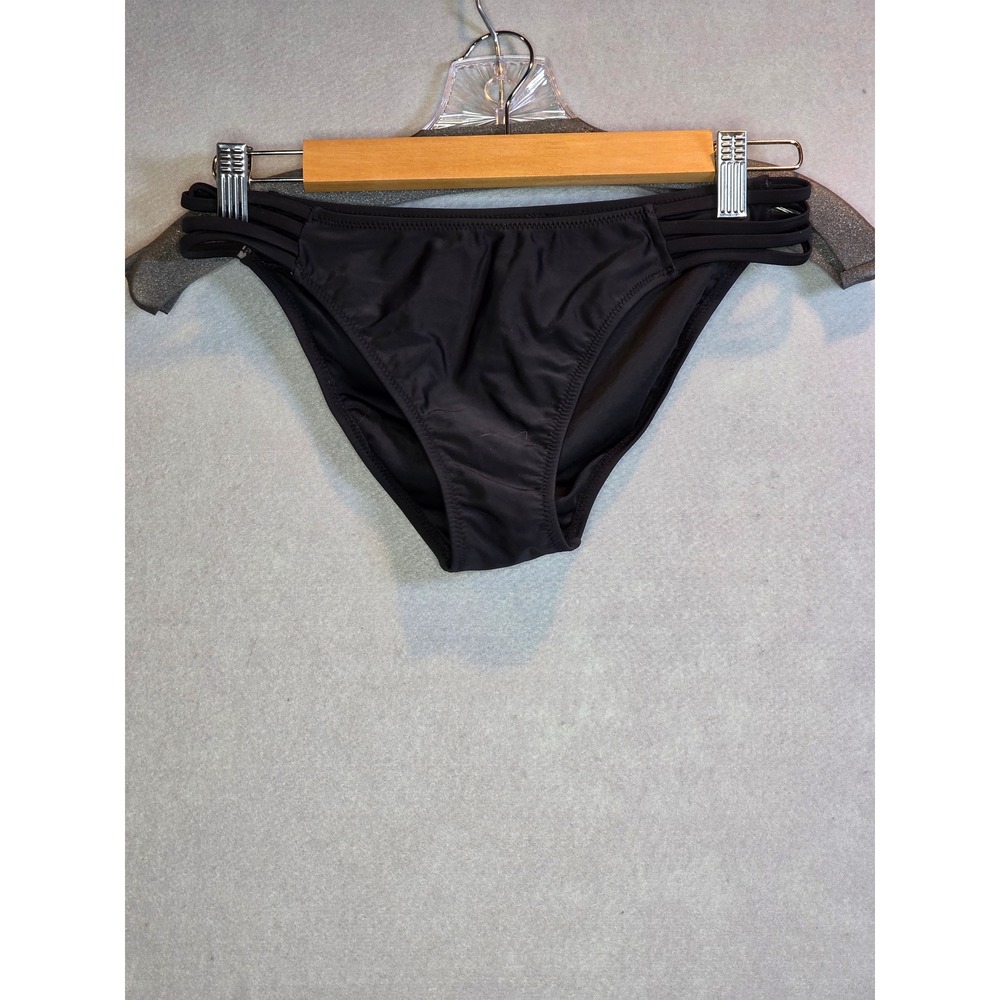 Zeraca Black Strappy Bikini Bottoms Low Rise Multi Strap Swim Size Small